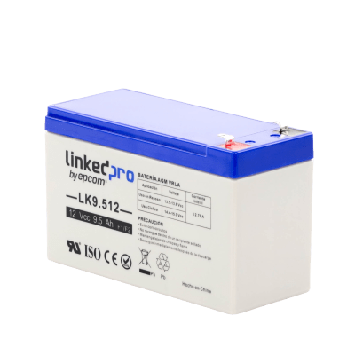 [LK9.512] Batería de respaldo 12 V | 9.5 Ah | AGM | Especial para Seguridad Electrónica | UPS  | Sistemas de Emergencia | Vida útil 5 años | Terminales F1  + Adaptador F2 
