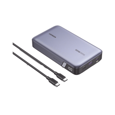 Power Bank de 20000mAh | 3 Salidas 100W Max. | USB-A + 2 USB-C | PD 3.0 | QC3.0 | FCP | SCP | Pantalla Inteligente | Carcasa Ignifuga | Color Gris | Incluye Cable USB de 50cm | Carga tu Laptop de Manera Segura.