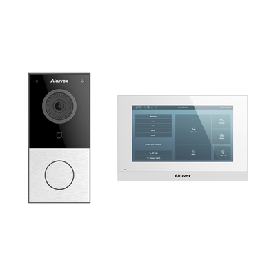 [KITAKUVOXWIFI] Kit de Videoportero Akuvox WIFI/ Monitor Linux de 7 Pulgadas/ 100% en la Nube / POE / Bluetooth / NFC / Lector de Tarjetas MIFARE / ONVIF / IP65 / Cámara 2 MP / Botón con Iluminación / Control de 1 Puerta / Entradas de Alarma