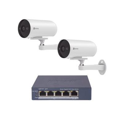 [CS-H5/3MP/POE/KS2] Kit de cámaras PoE Para Uso en Exterior / PoE Estandar Af / 2 piezas CS-H5/3MP/ 1 Pieza de Switch DS-3E1505P-EI/M / Vision Nocturna a Color / IP67 / Audio Bidireccional / Luz y Sirena / 4 Puertos 1000 Mbps PoE+ / 1 Puerto 1000 Mbps Uplink