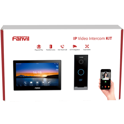 Kit Videoportero IP / Estación Interior i504W + Frente de Calle i60 / Pantalla Táctil 7" HD / Videollamadas H.264/H.265 / Wi-Fi Dual Band / PoE / App Fanvil Link / ONVIF / 10,000 Tarjetas RFID