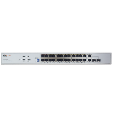 Switch PoE (802.3af/at/bt) / No administrable de largo alcance / Hasta 250m / Con 24 x 10/100Mbps + 2 x SFP Gigabit Combo / 280 W
