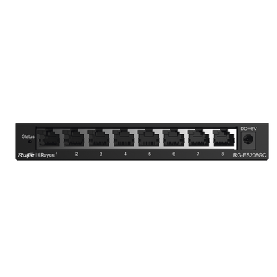 Switch Administrable Gigabit / 8 Puertos 10/100/1000BASE-T / Capa 2 / Switching 16 Gbps / Forwarding 11.9 Mpps / Gestión Cloud Ruijie Gratuita / Modo CCTV con Transmisión 250 m (820 ft) / Prevención de Bucles Automática / Diseño Fanless