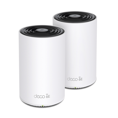 [DECOXE75-2PACK] Kit 2 Routers Inalámbricos MESH Interior para Hogar / Doble Banda Wi-Fi 6E AX5400 Mbps / 3 Puerto Gigabit WAN/LAN / 4 Antenas Internas / Administración Mediante la App Deco (iOS, Android) / Protección HomeShield