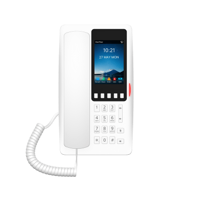 Teléfono IP Hotelero Wi-Fi 6 / Pantalla IPS 3.5" 320x480 / 2 Líneas SIP / 5 Teclas Programables / Puerto USB-A / PoE 802.3af / Audio HD / Diseño Blanco