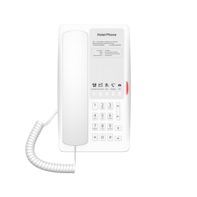 Teléfono IP Hotelero / 2 Líneas SIP / 5 Teclas Programables / Puerto USB-A de Carga / PoE 802.3af / Diseño Blanco / Audio HD Manos Libres