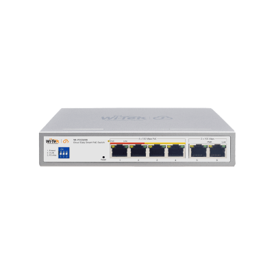 Switch PoE / Administración en la nube / Con 4 puertos 10/100 Mbps PoE af/at / 2 Puertos Uplink 10/100 Mbps / Presupuesto 60 W / PoE hasta 250 metros / Soporta protocolo ONVIF