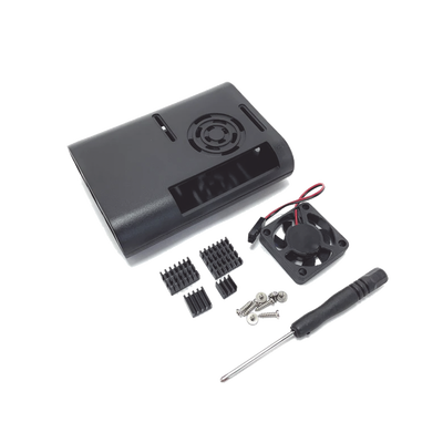 [IC-00073] Kit Gabinete para Raspberry Pi 4 Model B / Plástico ABS / Color Negro / Ventilador / Disipadores / Incluye Desarmador
