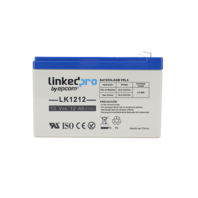[LK1212] Batería de respaldo 12 V |  12 Ah |  AGM | Especial para Seguridad Electrónica | UPS | Sistemas de Emergencia | Vida útil 5 años | Terminales F1  + Adaptador F2