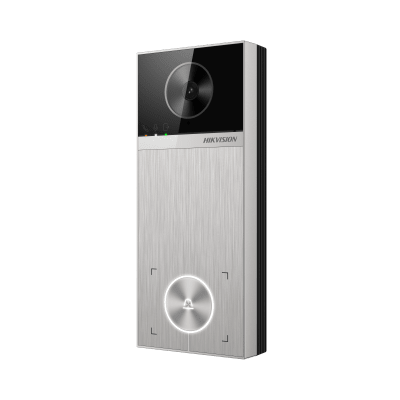Videoportero / 4 Megapixel / Ángulo de Visión 150° / Control de 2 Cerraduras / Desbloqueo por Tarjeta, Hik-Connect y Estación Interior / IP65 / PoE IEEE802.3at / Compatibilidad ONVIF / H.265