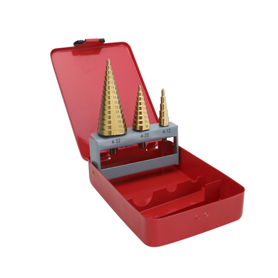 [PST-C020-02] Juego de 3 Brocas Escalonadas HSS 4-12, 4-20, 4-32 mm (Para Plástico o Metal). 