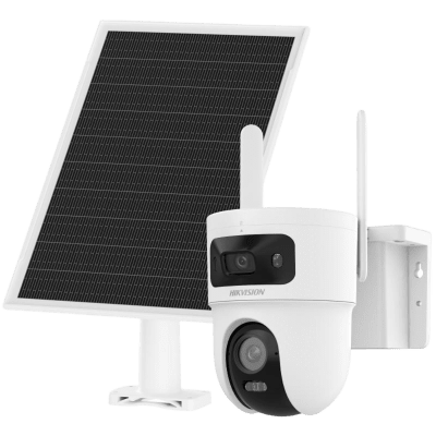 [DS-2CFSP8-D/4G/LA] Kit Solar IP All in One Doble Lente / AOV / PT IP 4 Megapixel Lente 4 mm / Fijo 4 Megapixel Lente 2.8 mm / Panel Solar + Batería de Respaldo de Litio (9000 mAh) / Conexión 4G / Audio de Dos Vías / Dual Light / IP66 / Micro SD