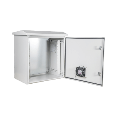 Kit Gabinete Ventilado de Acero, Rack 19" 11U, IP55 Uso en Exterior (593 x 609 x 399 mm) con Placa Trasera Interior Metálica y Compuerta Inferior Atornillable. Incluye Ventilador, Ventilas, filtros, Terminal de Tierra Física.