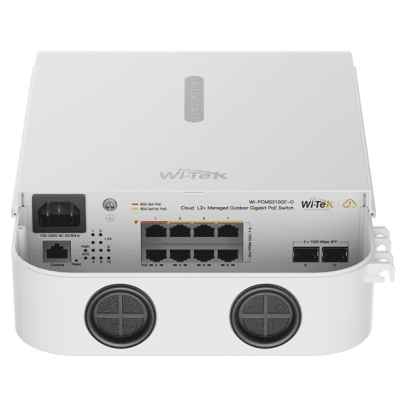 Switch PoE Gigabit 8 Puertos / 2 SFP Uplink / PoE++ 802.3bt 90W Puerto 1-2 / PoE+ 802.3at 30W Puerto 3-8 / 110W Presupuesto Total / 20Gbps Switching / Sin Ventilador / Montaje en Pared o Poste / Industrial -30°C a 60°C