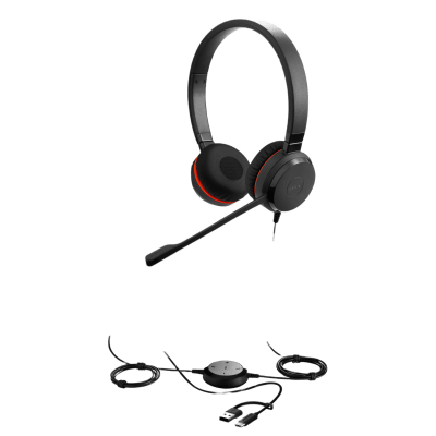 [EVOLVE-30I-IDUO-MS-USBC/A] Jabra Evolve 30 II Duo MS con conexión USB C/A y 3.5mm, micrófono con cancelación de ruido y controlador en el cable con botones e indicadores LED (5399-823-369))