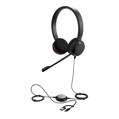 Jabra Evolve 20 DUO con conexión USB C/A, Micrófono con Cancelación de Ruido de Ultima Generación, Configuración Plug and Play (4999-829-269) 