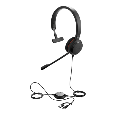 [EVOLVE20MONOUCUSBC/A] Jabra Evolve 20 Mono con Conexión USB C/A, Micrófono con Cancelación de Ruido de Ultima Generación, Configuración Plug and Play (4993-829-269)