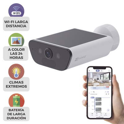 [CS-CB5-4K] Camara de Bateria con Panel Solar Integrado / 4K Resolucion / WI-FI 6 / Vision Nocturna / Detección Humana y de Vehiculos / Batería de 10400 MAH / IP65 