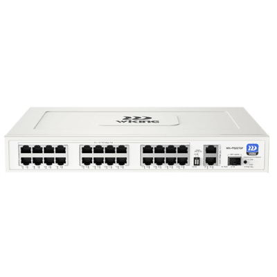 Switch no administrable PoE WI-TEK / Gestión Cloud / 24 Puertos 10/100 Mbps PoE af/at / 2 Puertos Uplink Gigabit / 1 Ranura SFP 1000 Mbps / Presupuesto 270 W / Puerto 1 Hi-PoE 60W