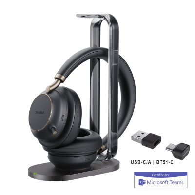 [BH76-PLUS-WITH-CHARGING-STAND-TEAMS-BLACK-USB-C/A] Diadema Inalambrica BH76 Plus With Charging Stand Teams Black USB C/A de Yealink con Audio HD y Certificación para Microsoft Teams